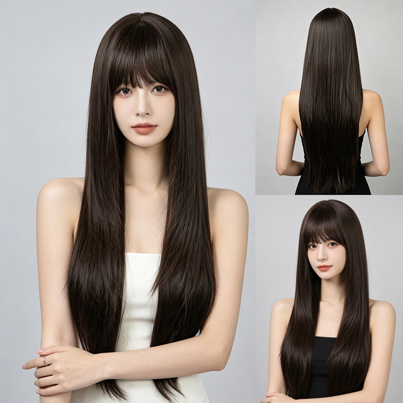 Wig Fiber Net - Long straight with bangs, full headpiece,