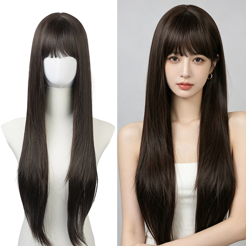 Long straight with bangs, full - Wig Fiber Net ulasan dan harga