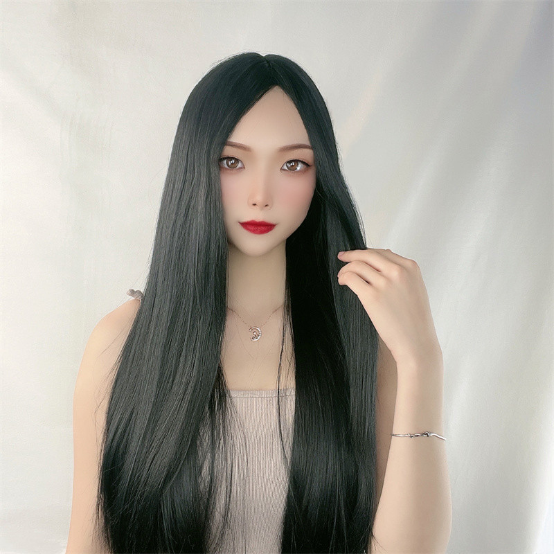 Women's long straight hair wig - Wig Fiber Net ulasan dan harga
